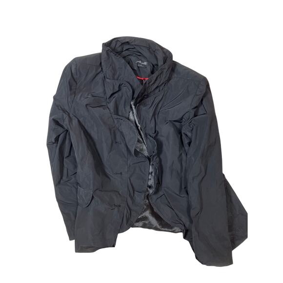 Willi Smith Black Ruffle Front Jacket Coat Size L with Pockets - Picture 1 of 5